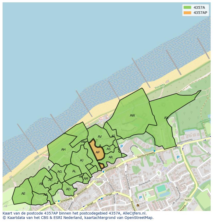 Afbeelding van het postcodegebied 4357 AP op de kaart.