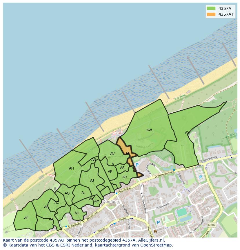 Afbeelding van het postcodegebied 4357 AT op de kaart.