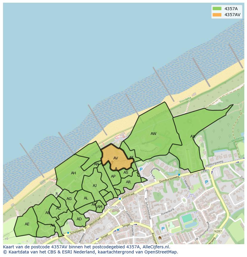 Afbeelding van het postcodegebied 4357 AV op de kaart.