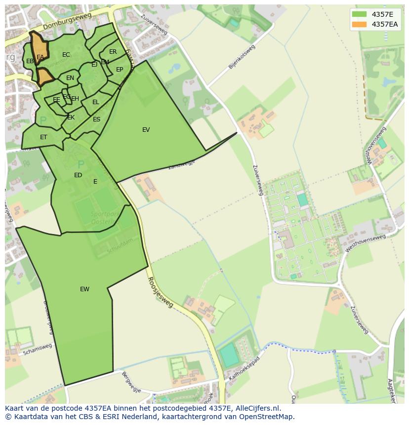 Afbeelding van het postcodegebied 4357 EA op de kaart.