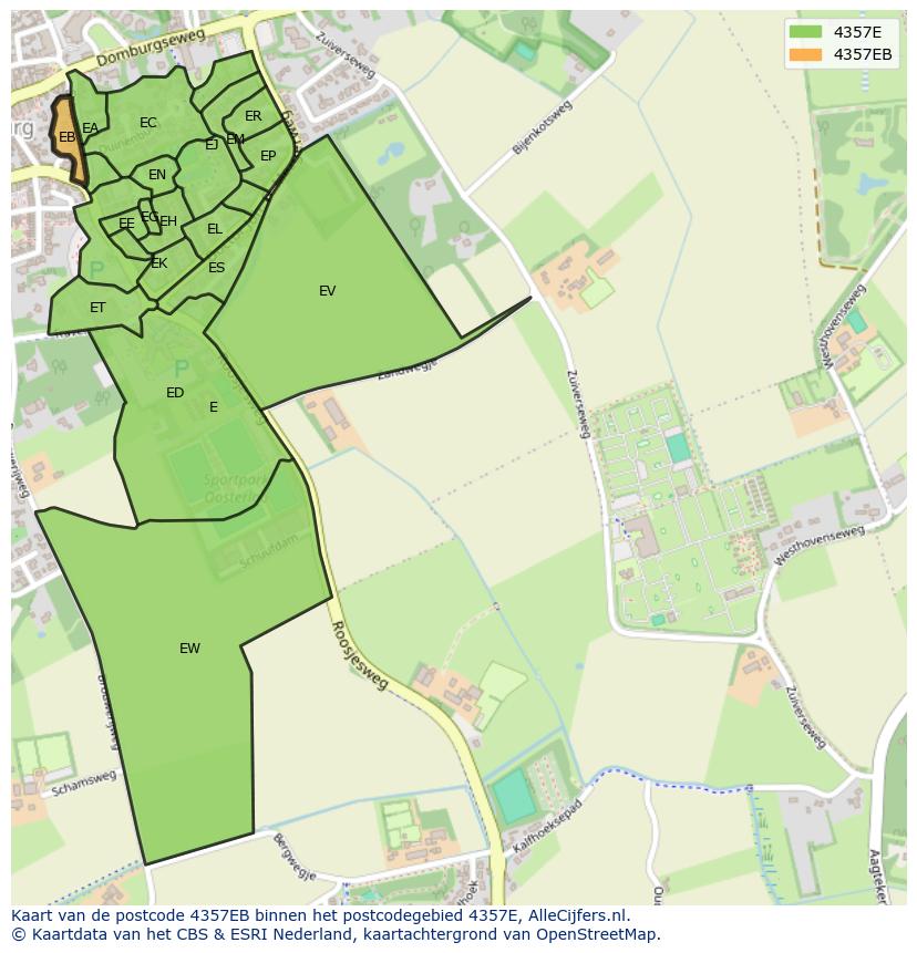Afbeelding van het postcodegebied 4357 EB op de kaart.