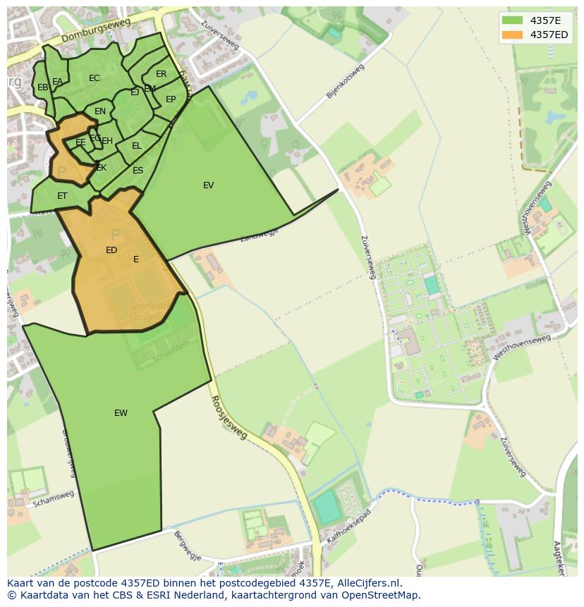 Afbeelding van het postcodegebied 4357 ED op de kaart.