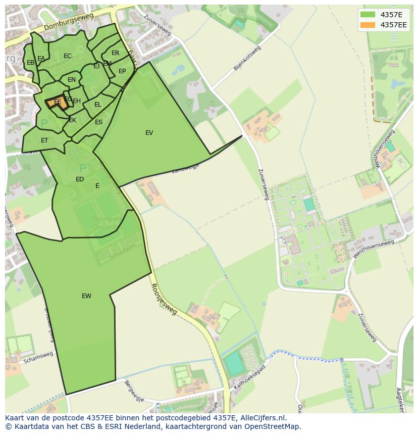 Afbeelding van het postcodegebied 4357 EE op de kaart.