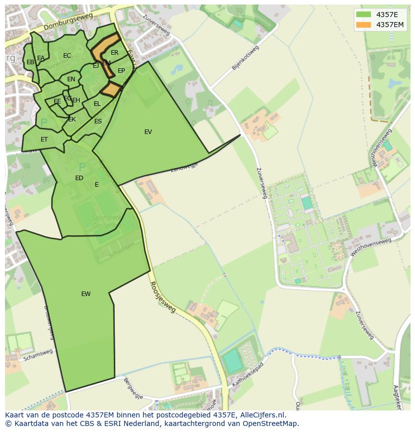 Afbeelding van het postcodegebied 4357 EM op de kaart.