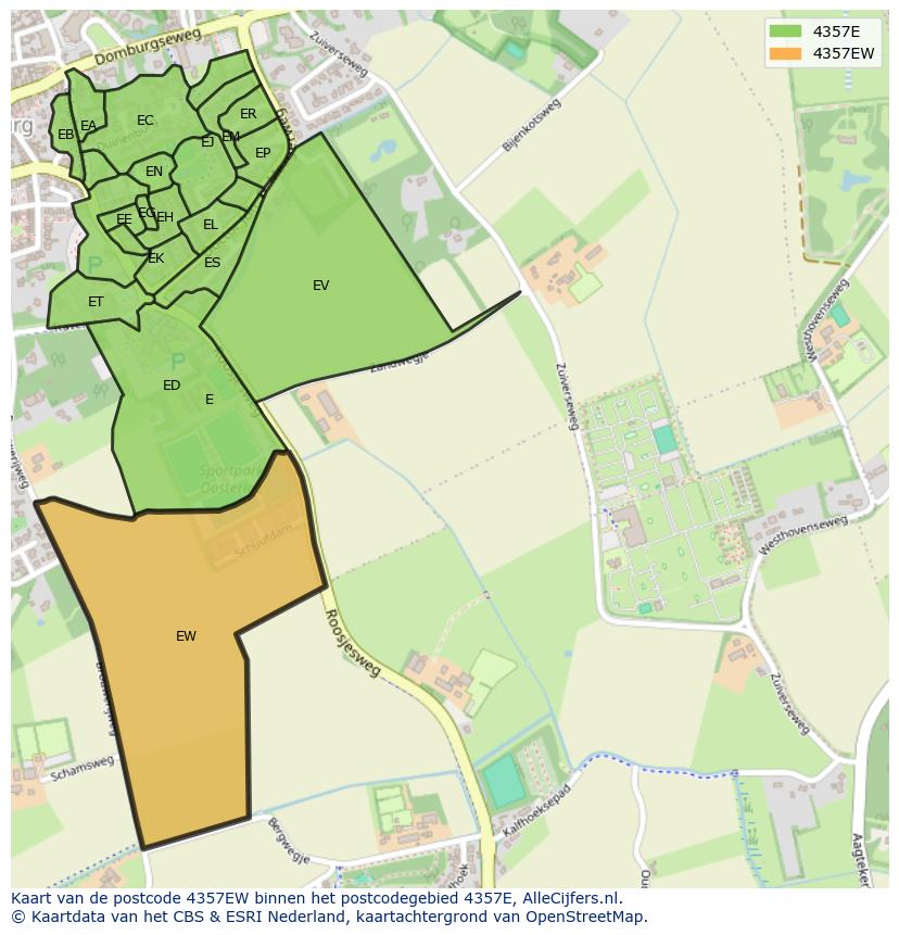 Afbeelding van het postcodegebied 4357 EW op de kaart.