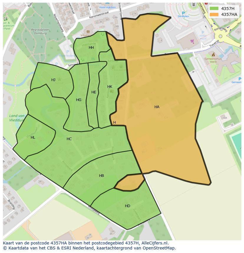 Afbeelding van het postcodegebied 4357 HA op de kaart.