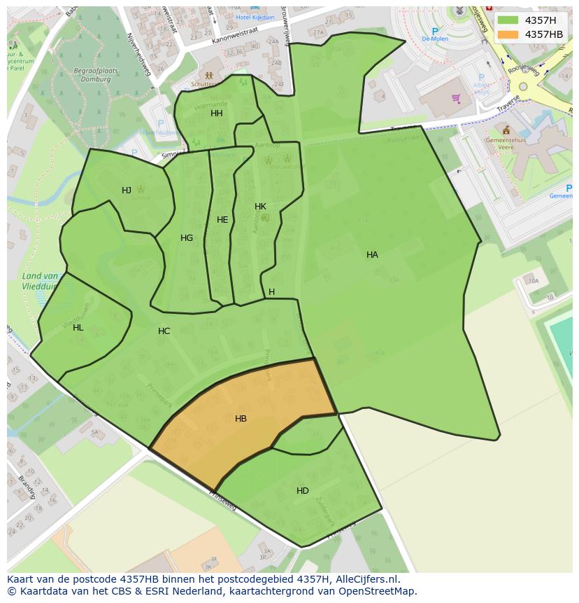 Afbeelding van het postcodegebied 4357 HB op de kaart.