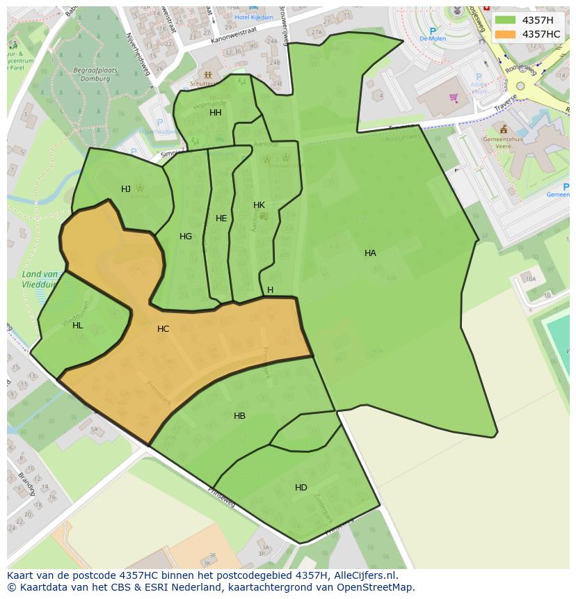 Afbeelding van het postcodegebied 4357 HC op de kaart.