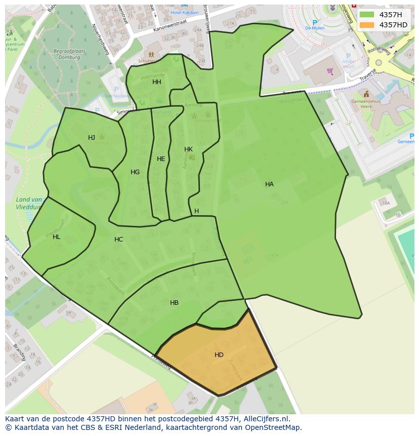 Afbeelding van het postcodegebied 4357 HD op de kaart.