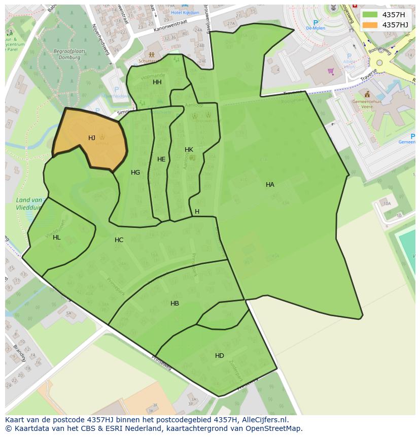 Afbeelding van het postcodegebied 4357 HJ op de kaart.