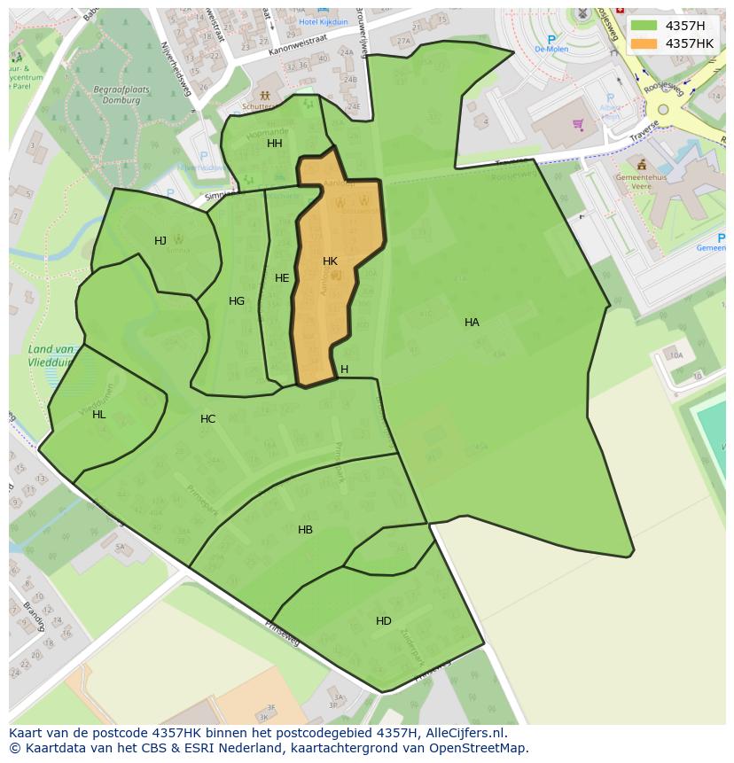 Afbeelding van het postcodegebied 4357 HK op de kaart.