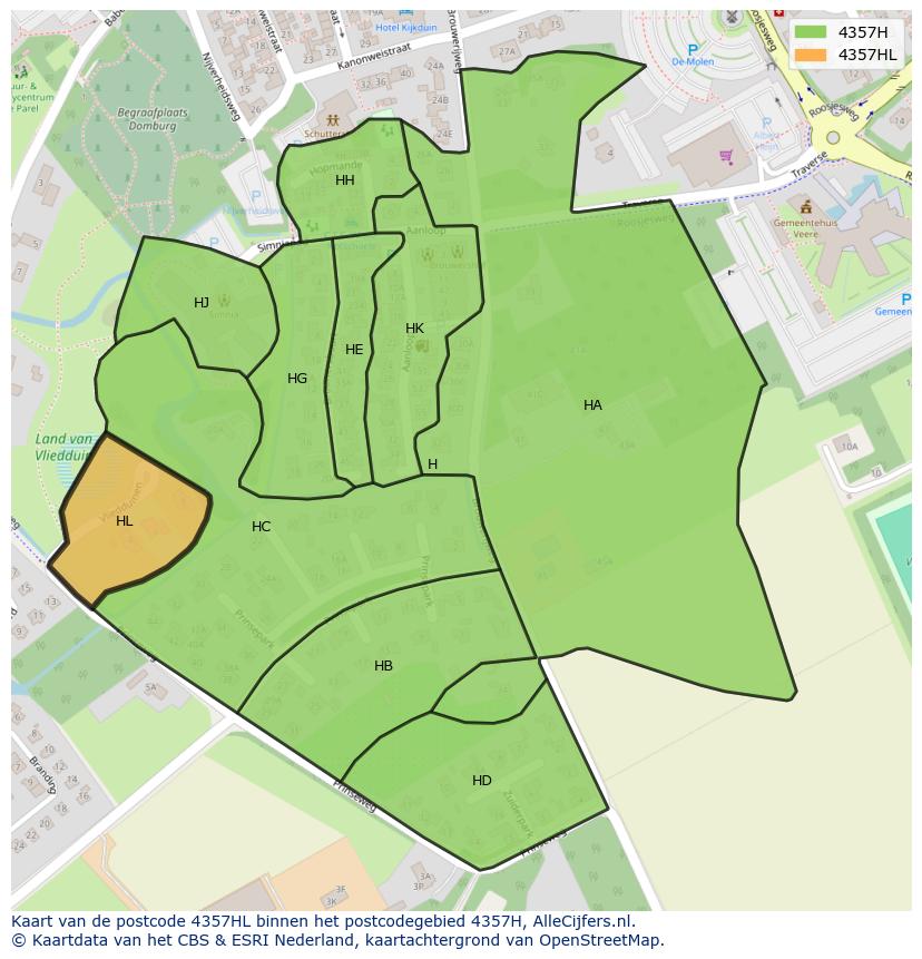 Afbeelding van het postcodegebied 4357 HL op de kaart.