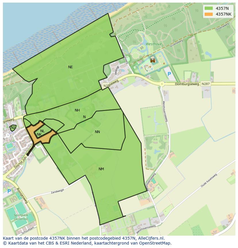 Afbeelding van het postcodegebied 4357 NK op de kaart.