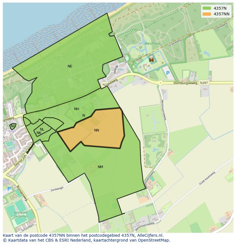 Afbeelding van het postcodegebied 4357 NN op de kaart.