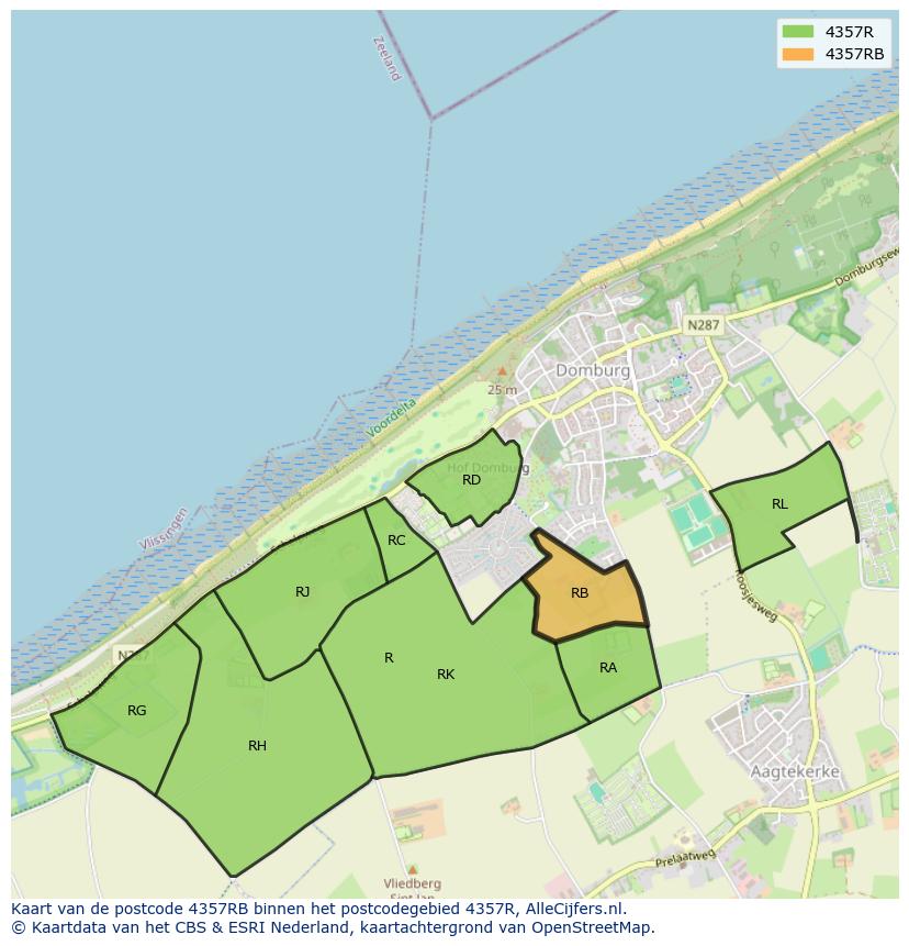Afbeelding van het postcodegebied 4357 RB op de kaart.