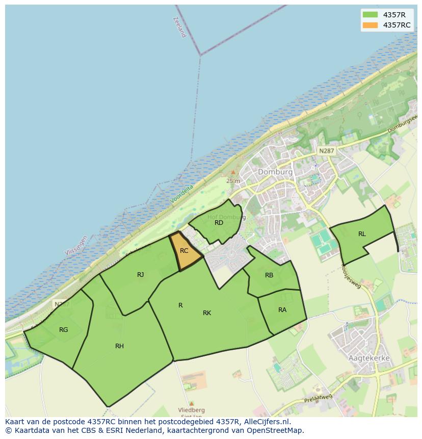 Afbeelding van het postcodegebied 4357 RC op de kaart.