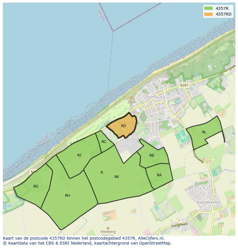 Afbeelding van het postcodegebied 4357 RD op de kaart.