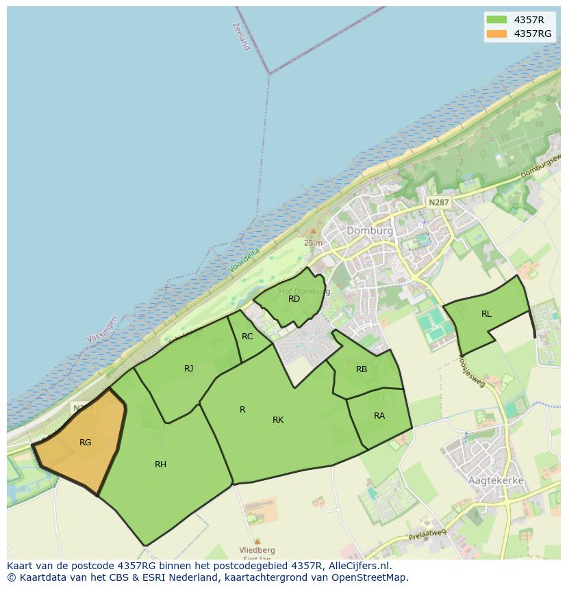 Afbeelding van het postcodegebied 4357 RG op de kaart.