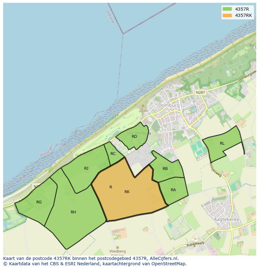 Afbeelding van het postcodegebied 4357 RK op de kaart.