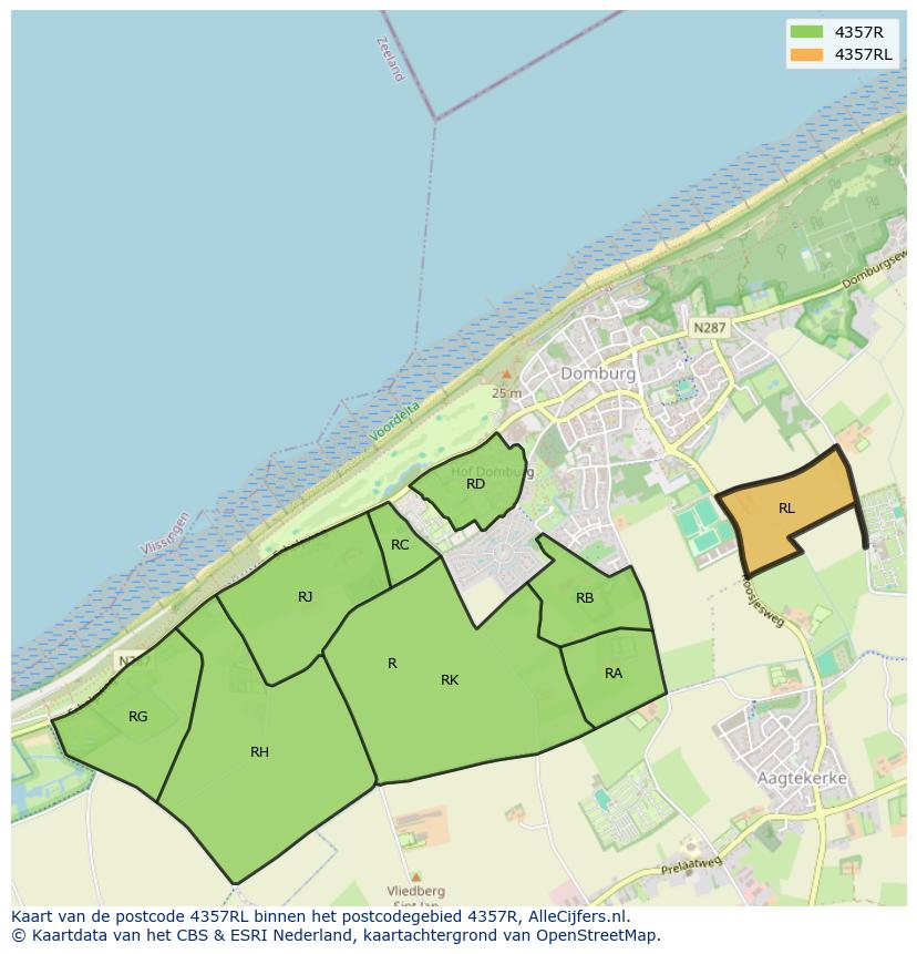 Afbeelding van het postcodegebied 4357 RL op de kaart.