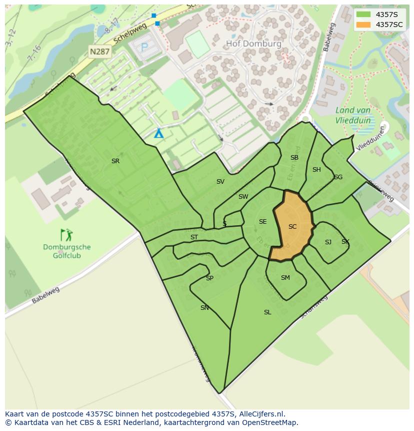 Afbeelding van het postcodegebied 4357 SC op de kaart.