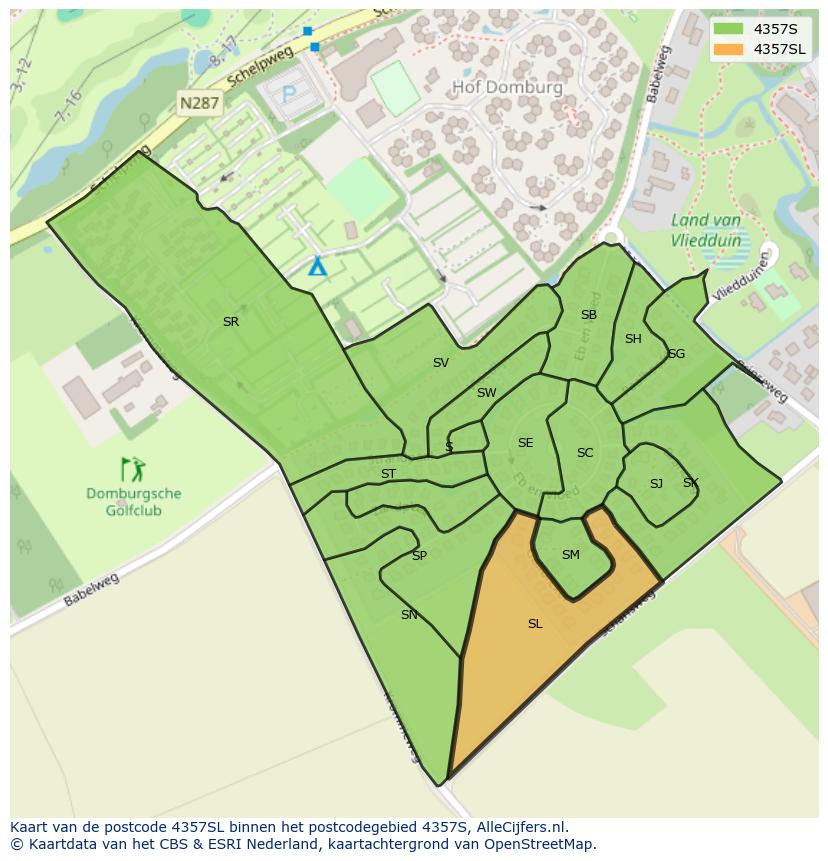 Afbeelding van het postcodegebied 4357 SL op de kaart.