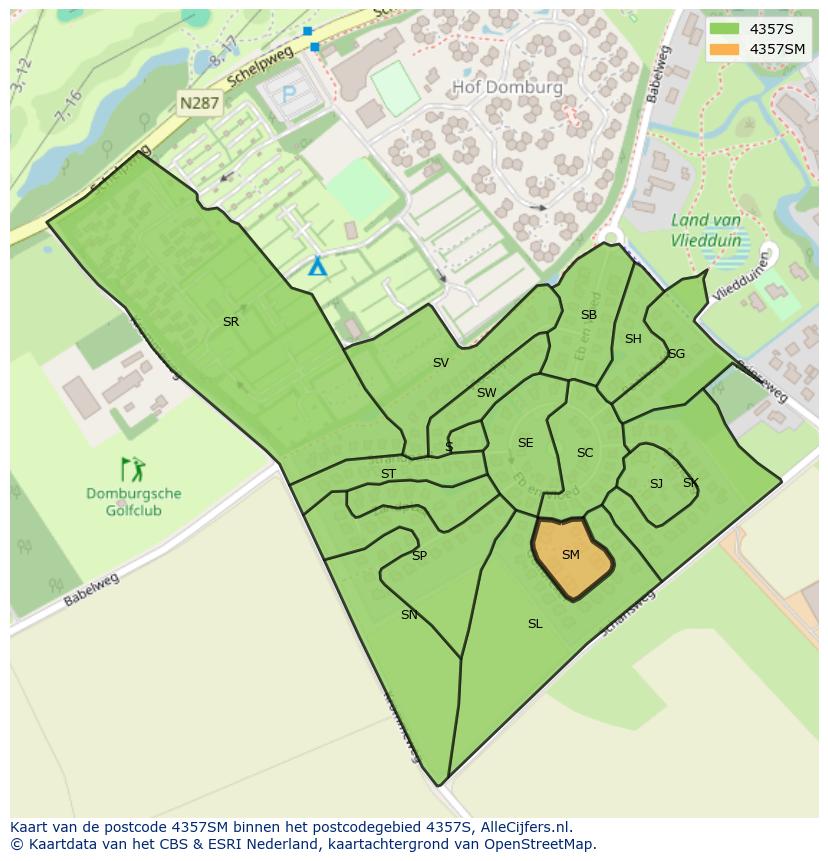 Afbeelding van het postcodegebied 4357 SM op de kaart.