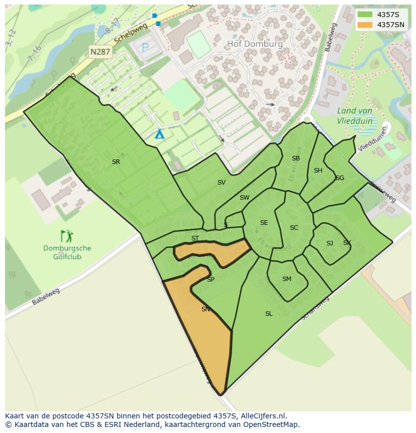 Afbeelding van het postcodegebied 4357 SN op de kaart.