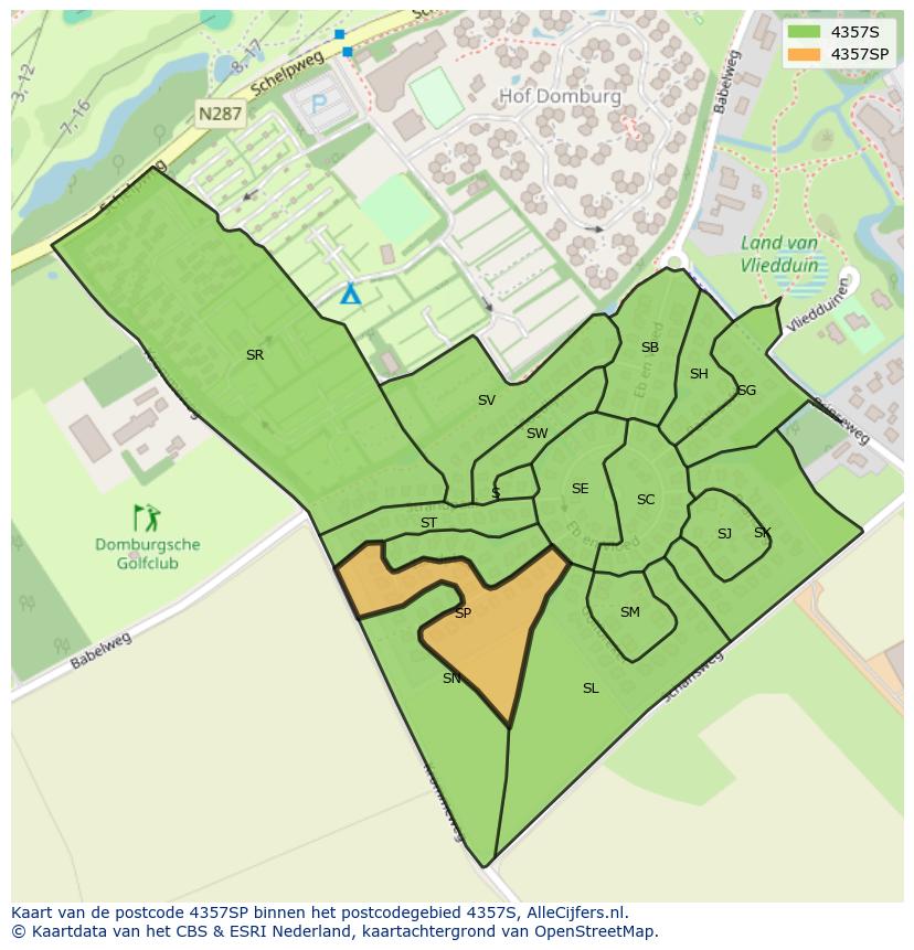 Afbeelding van het postcodegebied 4357 SP op de kaart.