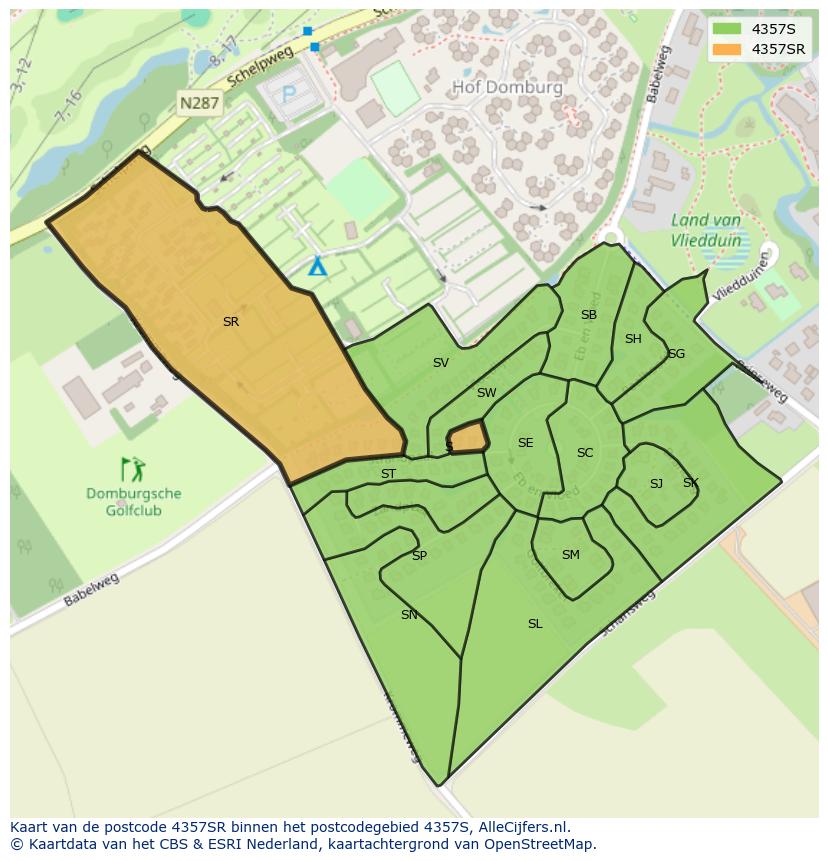 Afbeelding van het postcodegebied 4357 SR op de kaart.