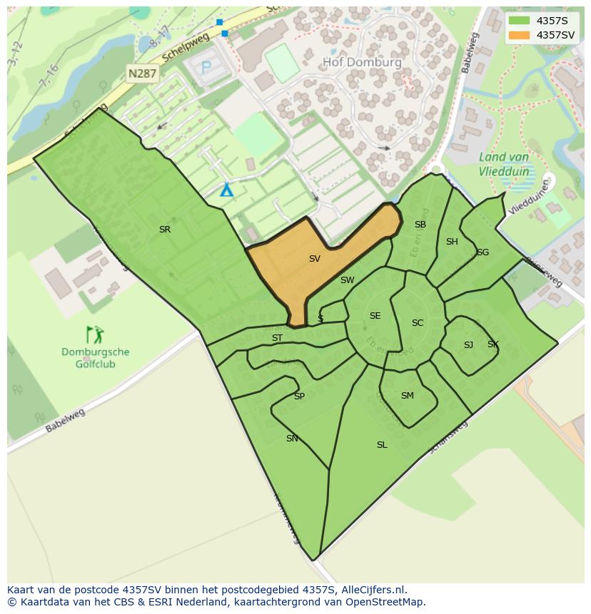 Afbeelding van het postcodegebied 4357 SV op de kaart.