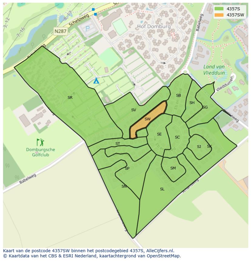 Afbeelding van het postcodegebied 4357 SW op de kaart.