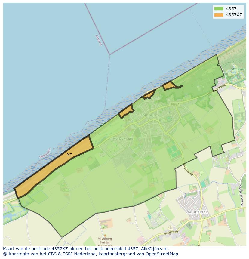 Afbeelding van het postcodegebied 4357 XZ op de kaart.