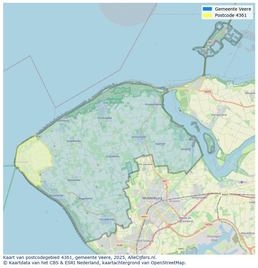 Afbeelding van het postcodegebied 4361 op de kaart.