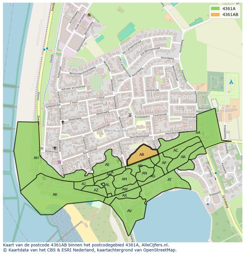 Afbeelding van het postcodegebied 4361 AB op de kaart.