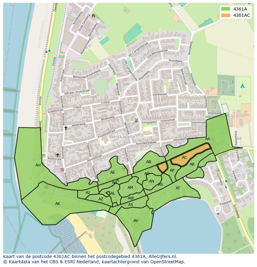 Afbeelding van het postcodegebied 4361 AC op de kaart.
