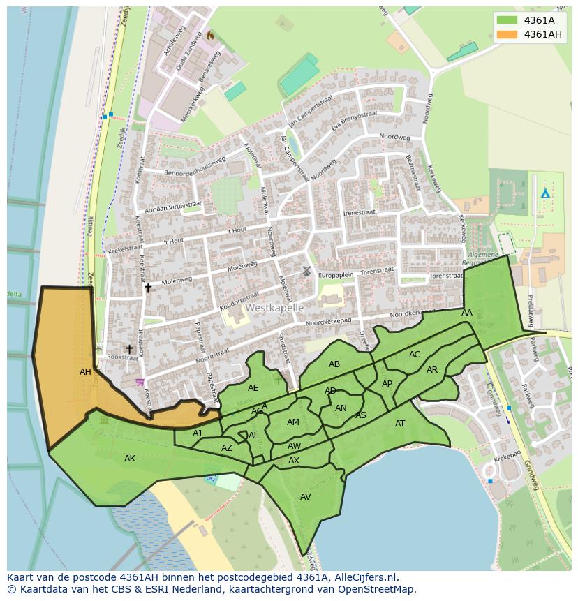 Afbeelding van het postcodegebied 4361 AH op de kaart.