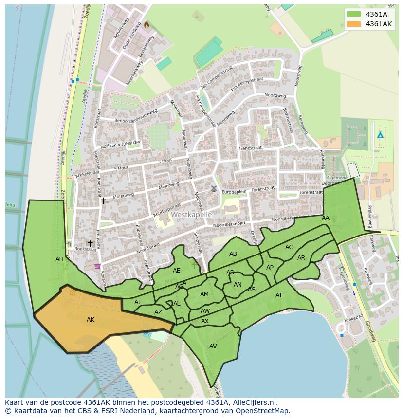Afbeelding van het postcodegebied 4361 AK op de kaart.
