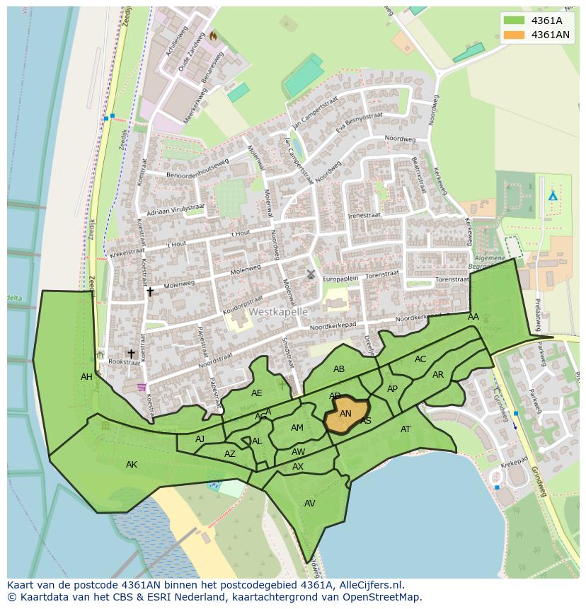 Afbeelding van het postcodegebied 4361 AN op de kaart.