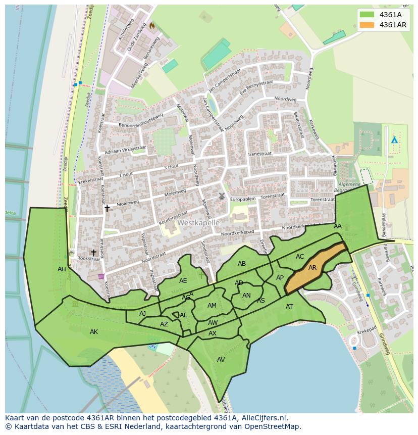 Afbeelding van het postcodegebied 4361 AR op de kaart.