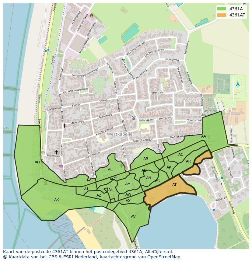 Afbeelding van het postcodegebied 4361 AT op de kaart.
