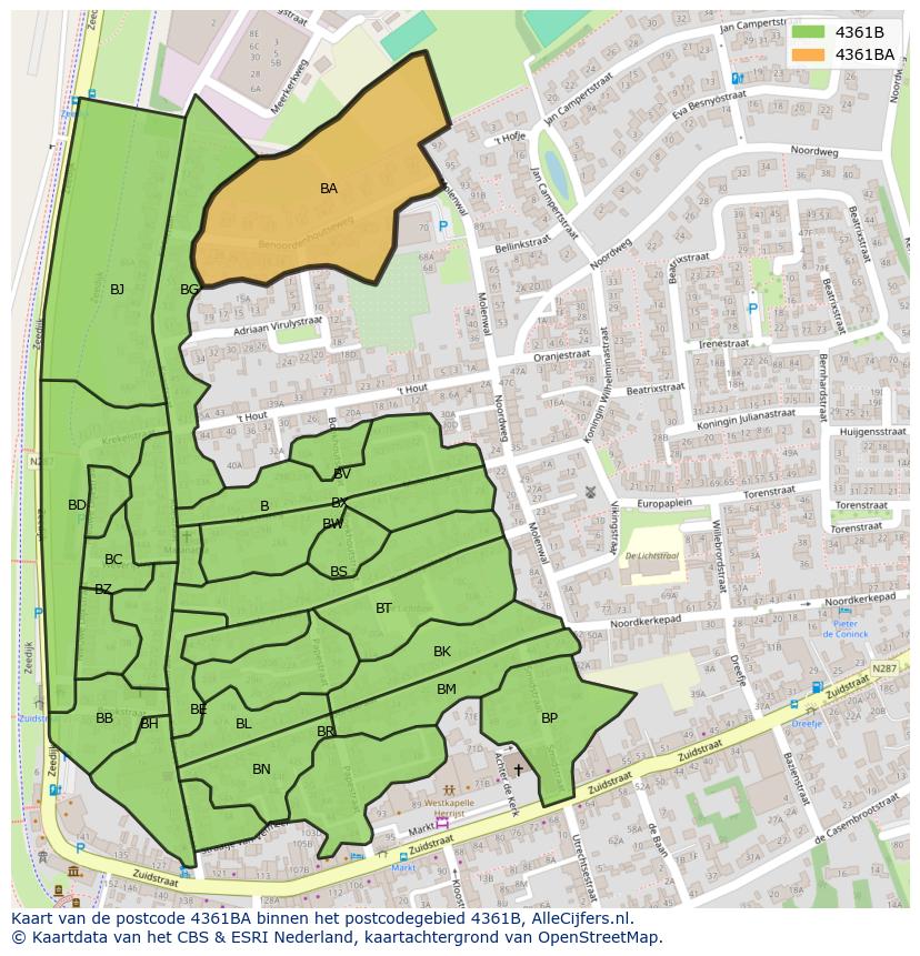 Afbeelding van het postcodegebied 4361 BA op de kaart.
