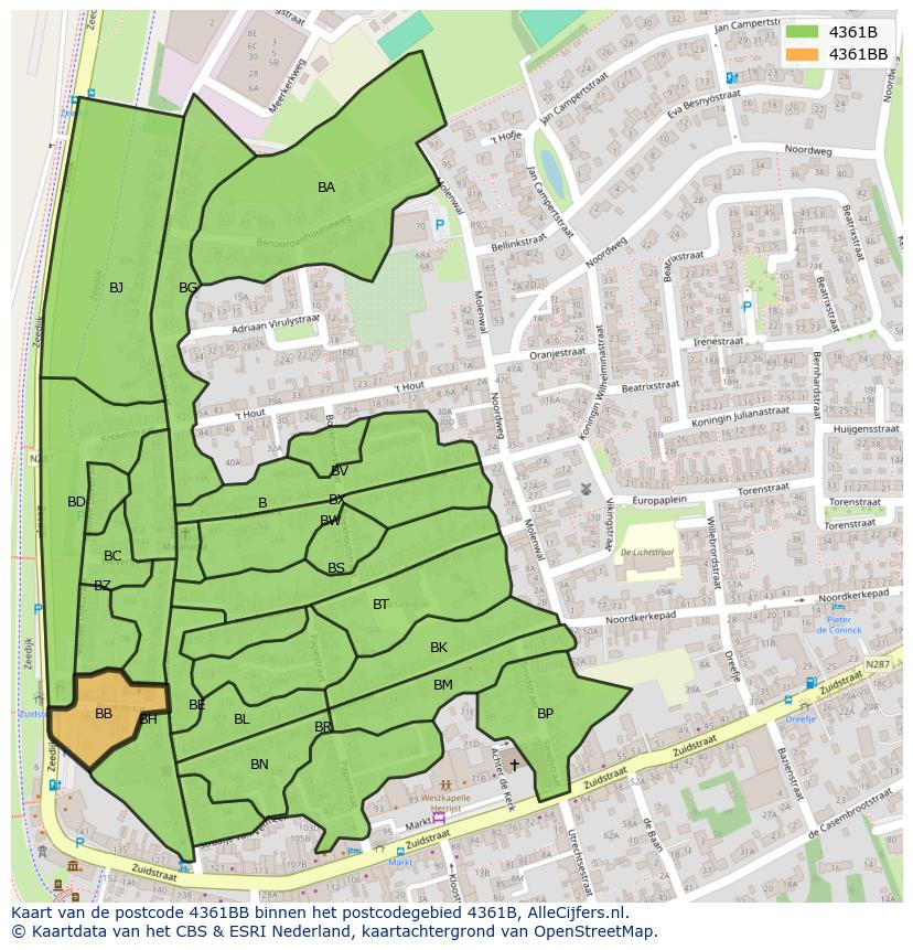 Afbeelding van het postcodegebied 4361 BB op de kaart.