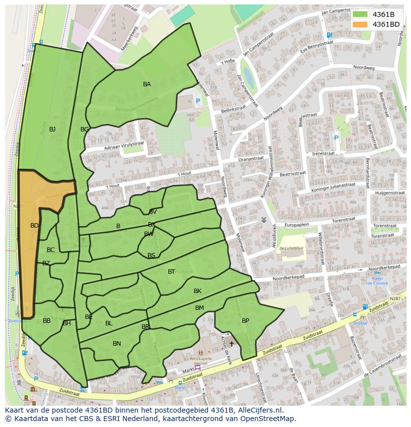 Afbeelding van het postcodegebied 4361 BD op de kaart.
