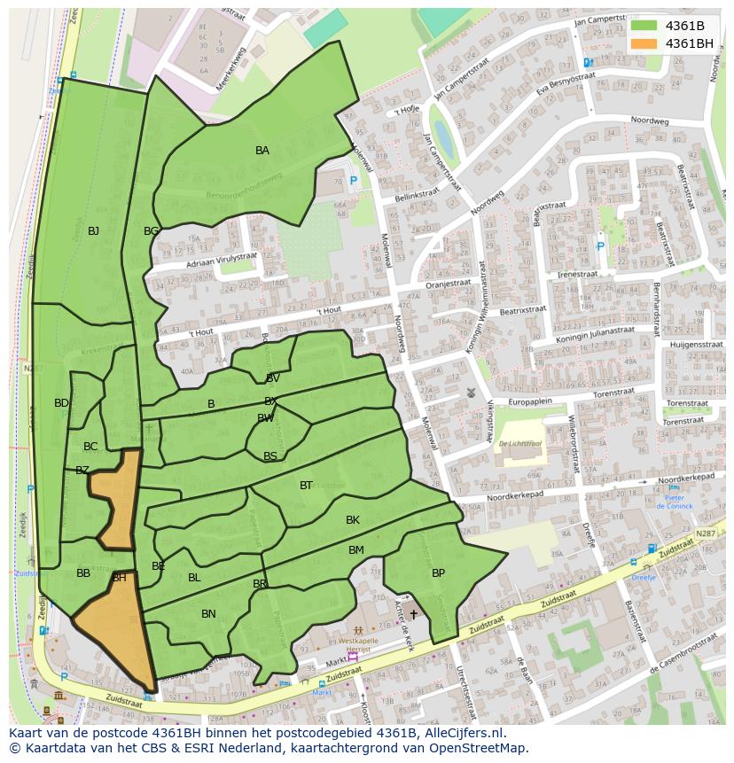 Afbeelding van het postcodegebied 4361 BH op de kaart.