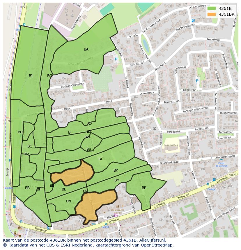 Afbeelding van het postcodegebied 4361 BR op de kaart.