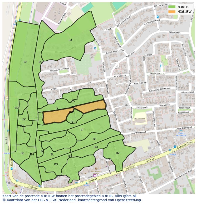 Afbeelding van het postcodegebied 4361 BW op de kaart.