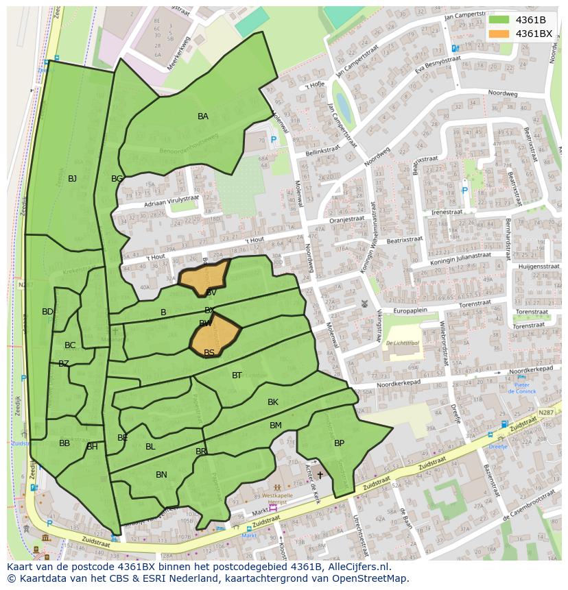 Afbeelding van het postcodegebied 4361 BX op de kaart.