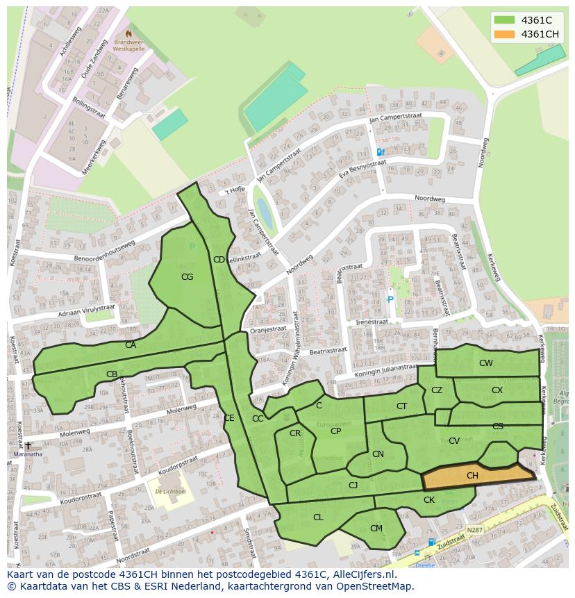 Afbeelding van het postcodegebied 4361 CH op de kaart.
