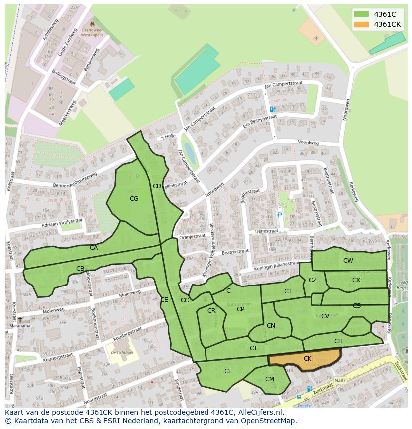 Afbeelding van het postcodegebied 4361 CK op de kaart.